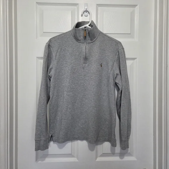 Polo Ralph Lauren Men Gray Estate Rib Quarter Zip Pullover Sweater Size Small - Picture 1 of 12